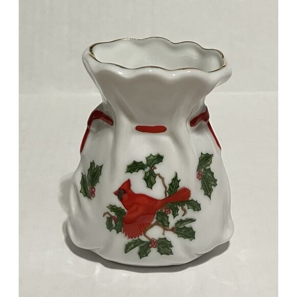 Collectible Lefton Christmas Bud Vase 03729 Cardinal Holly Berries Hand Painted - Picture 1 of 7